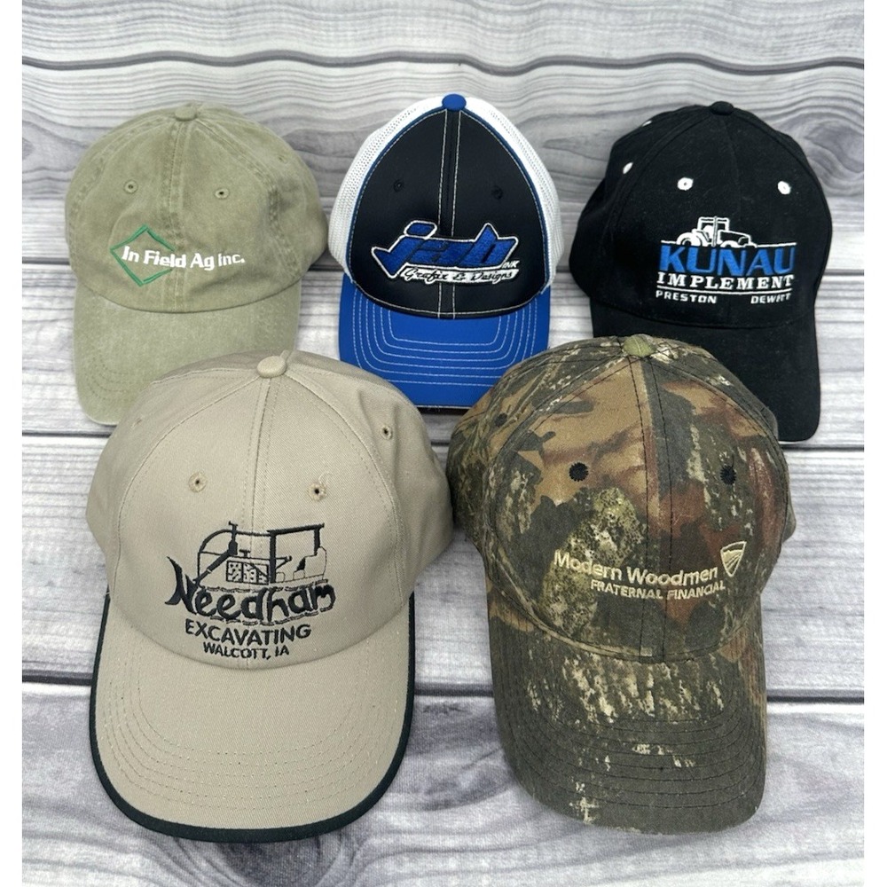 LOT OF 5 BASEBALL CAPS HATS - KUNAU‎ / MODERN WOODMEN / IN FIELD AG / NEEDHAM